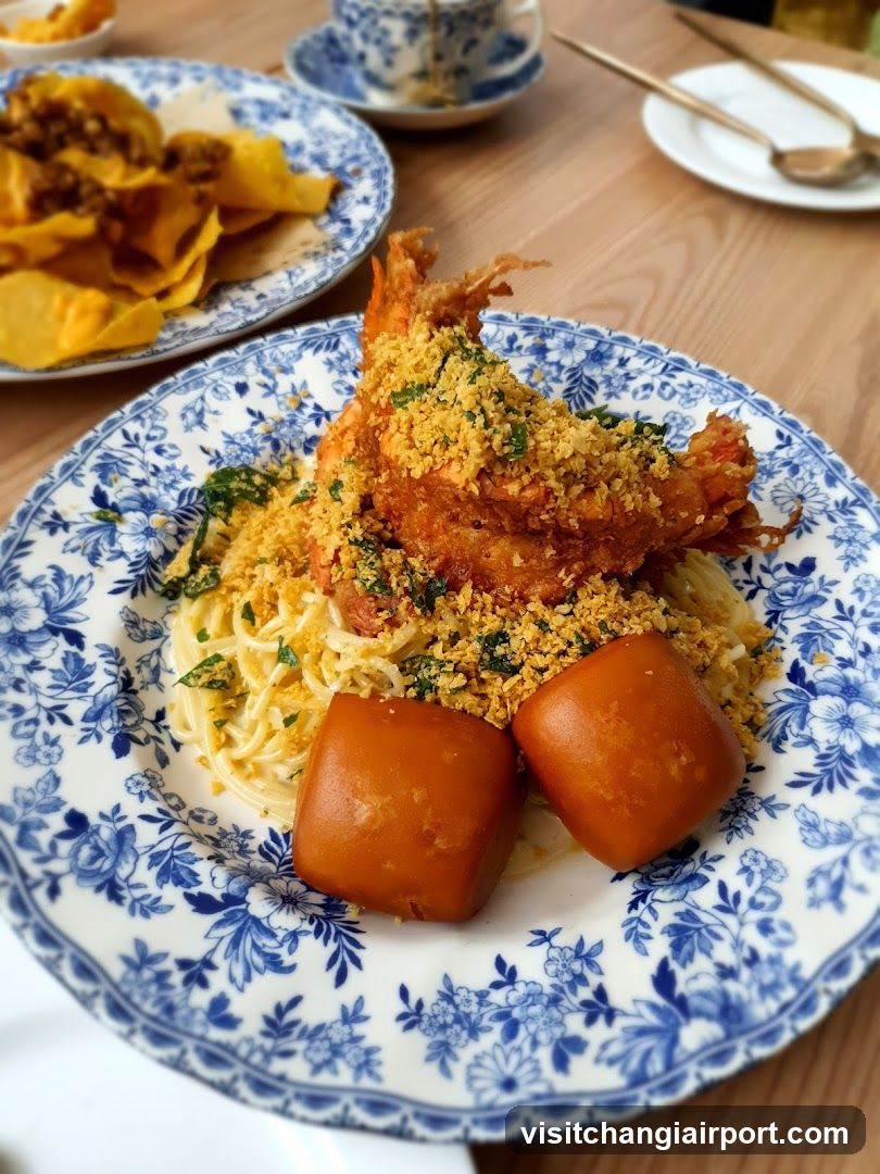 Fried Shrimp Pasta with Sausage and Chips