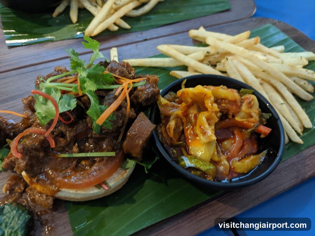 Spicy Meat Burger with Fries and Pickles