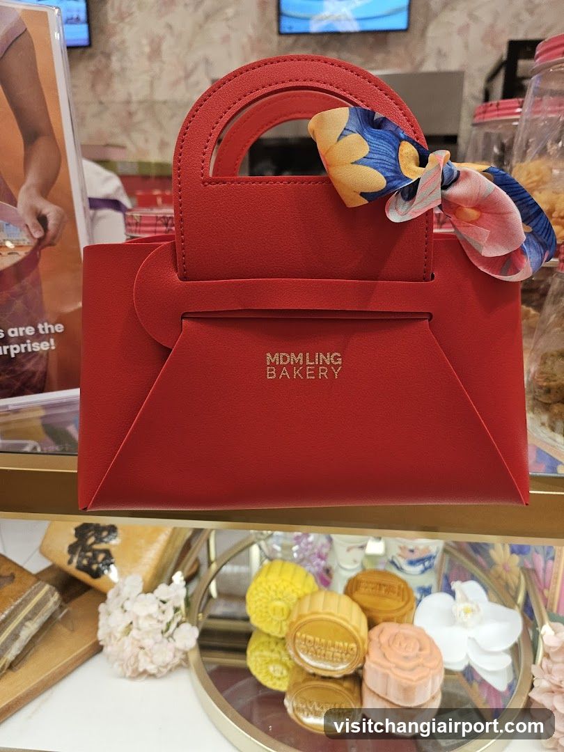 Red Handbag Display with Mooncakes
