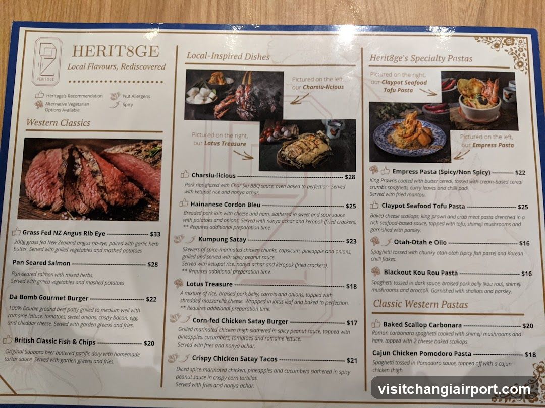 Heritage Local Flavours, Rediscovered Menu