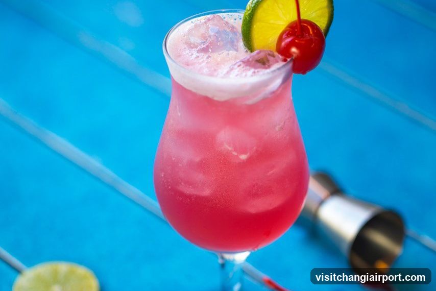 Pink Cocktail with Lime and Cherry Garnish