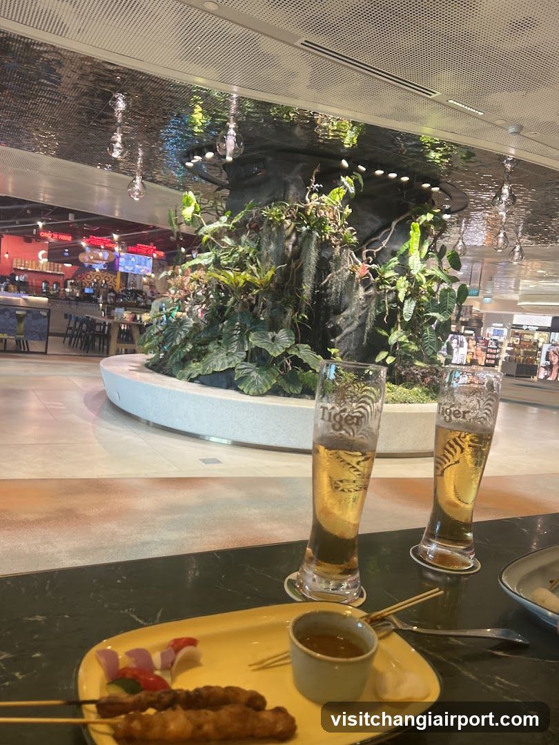 Airport Lounge Dining Area with Tropical Fountain