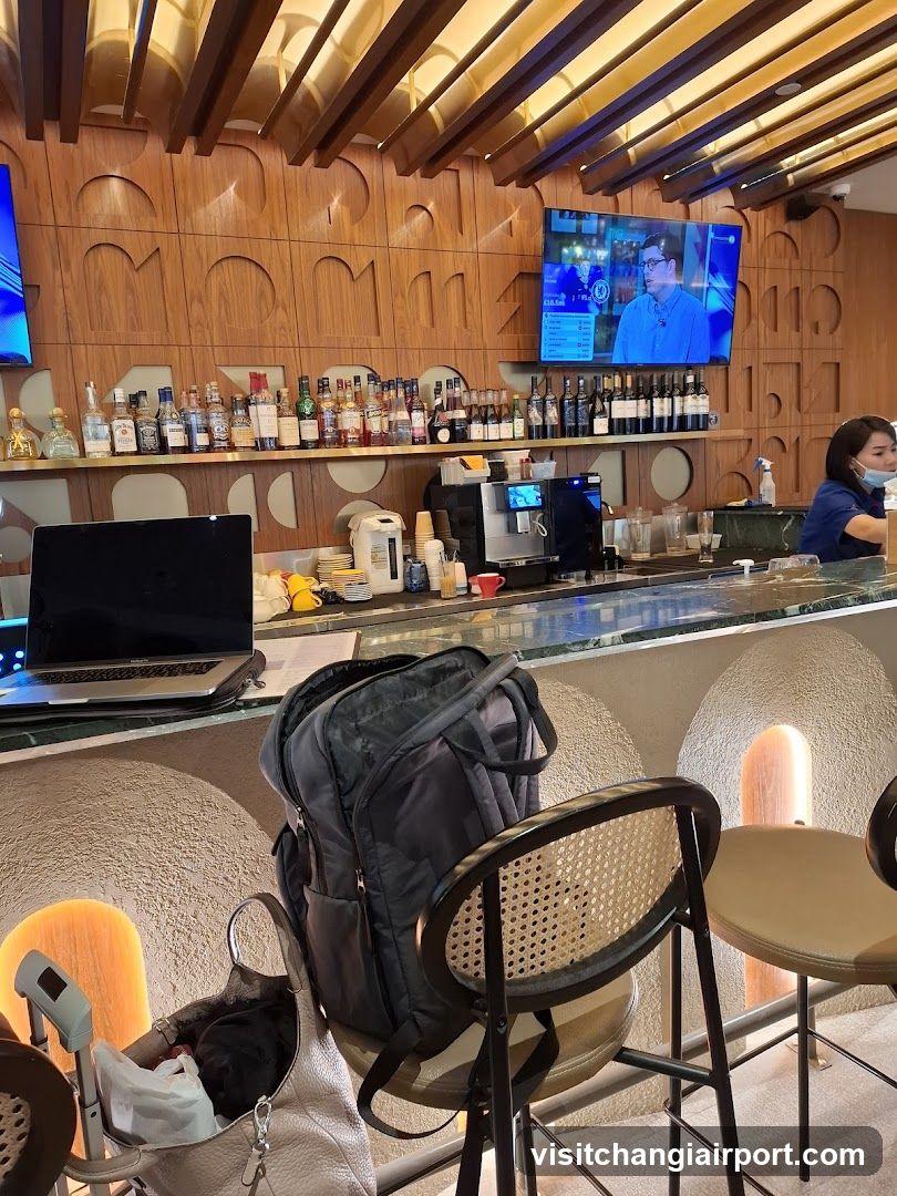 Bar Interior with Laptop and Backpack