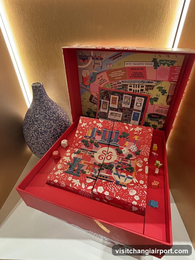 Red Gift Box with Dice and Decorative Elements