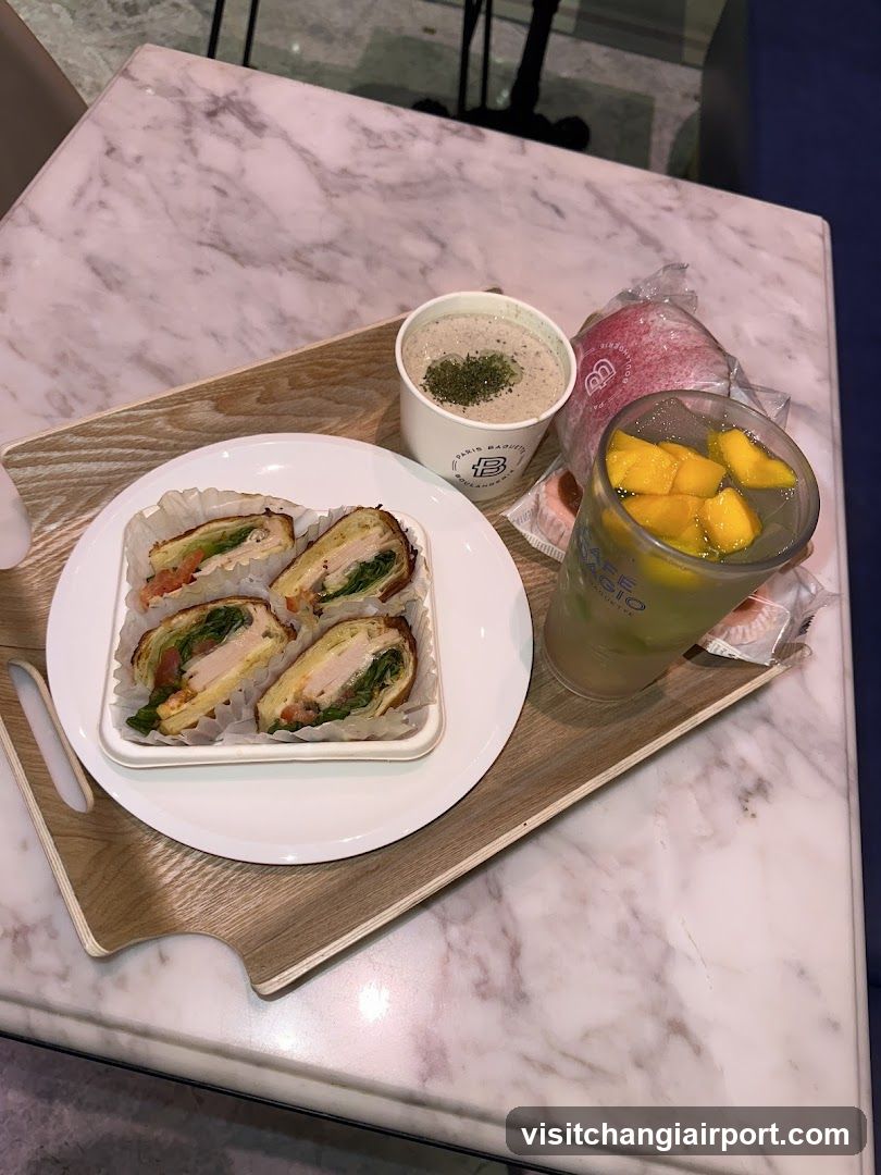 Food Tray with Sandwiches and Drinks