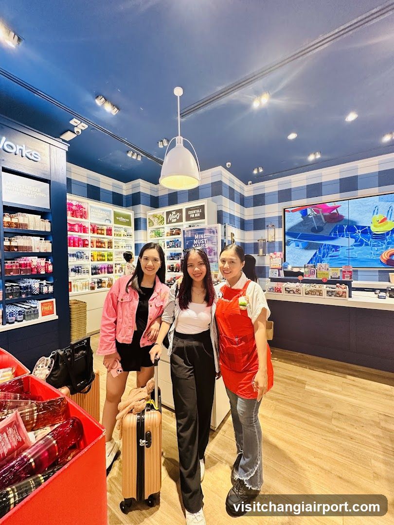 Interior of a retail store with three women posing