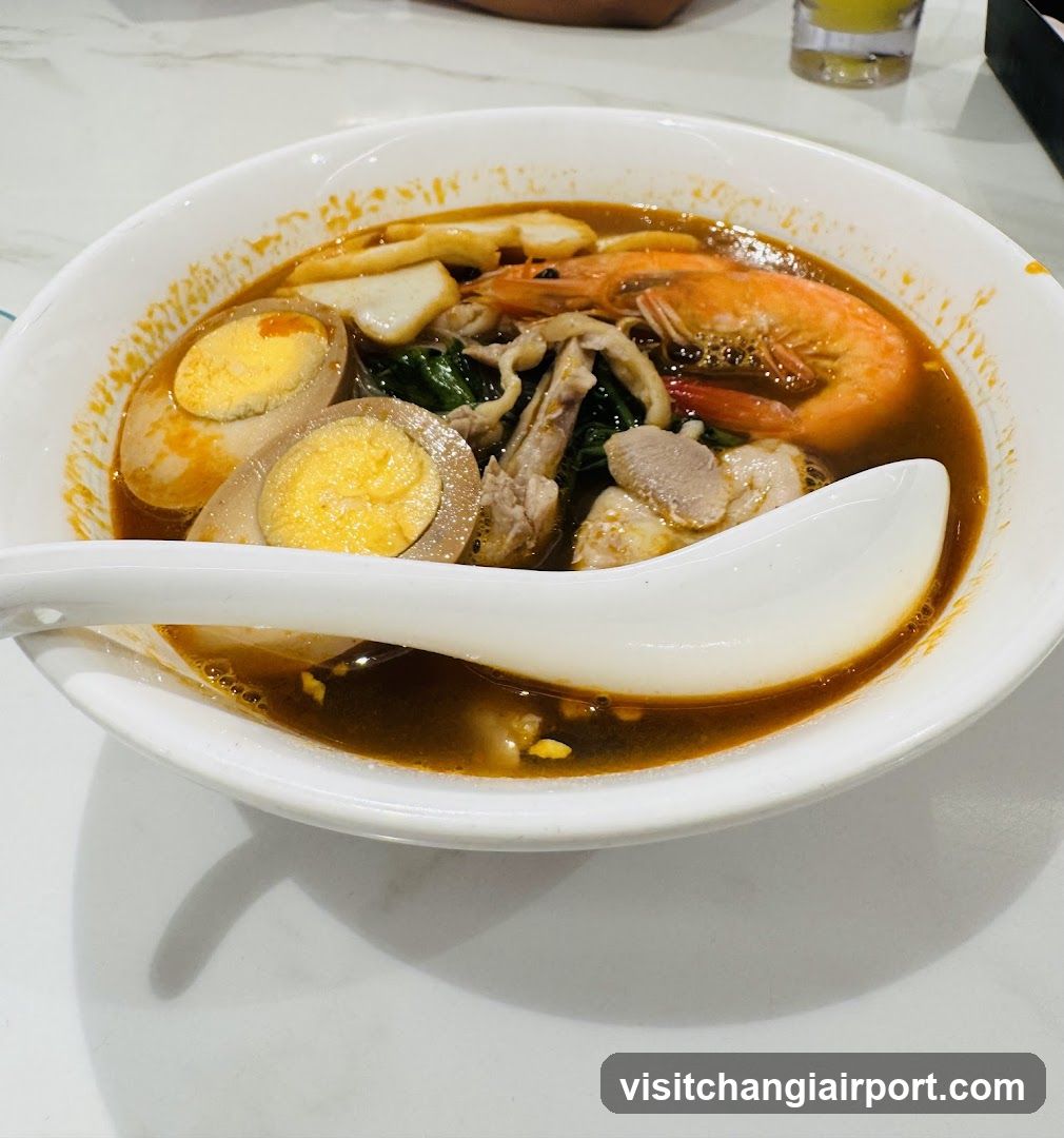 Bowl of Noodle Soup with Shrimp and Egg