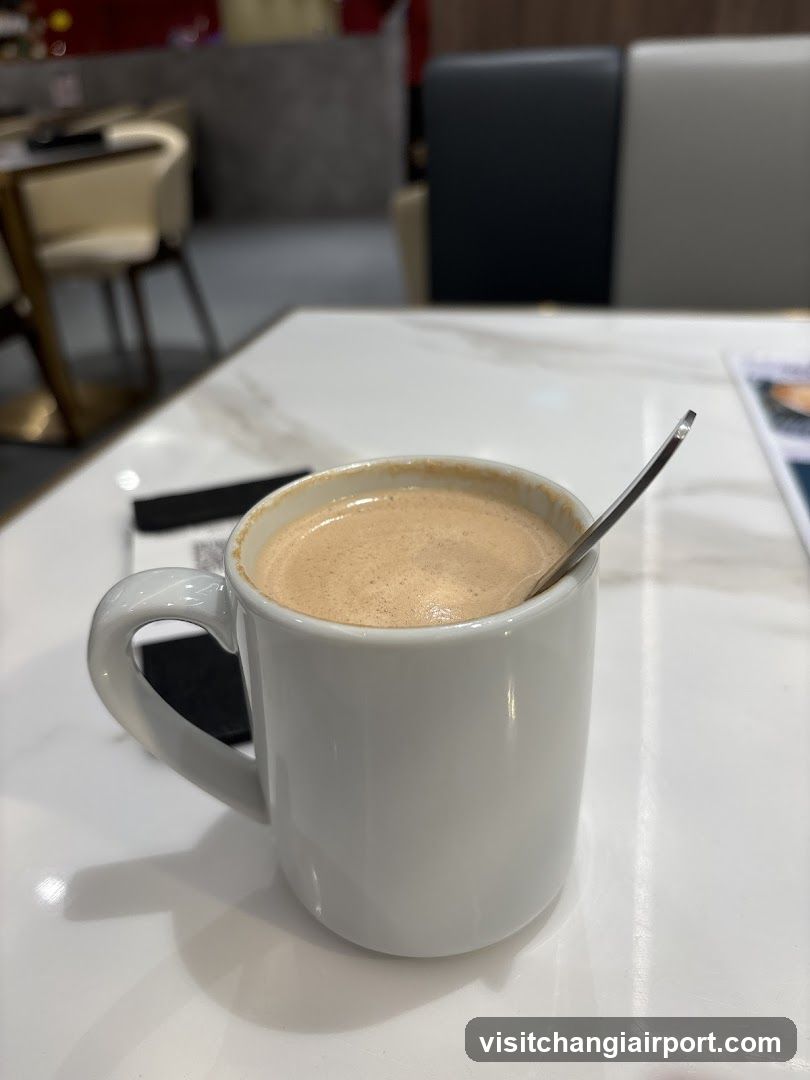 Coffee in a white mug on a marble table