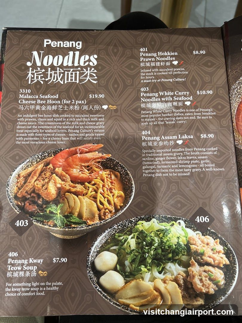 Penang Noodles Menu Page