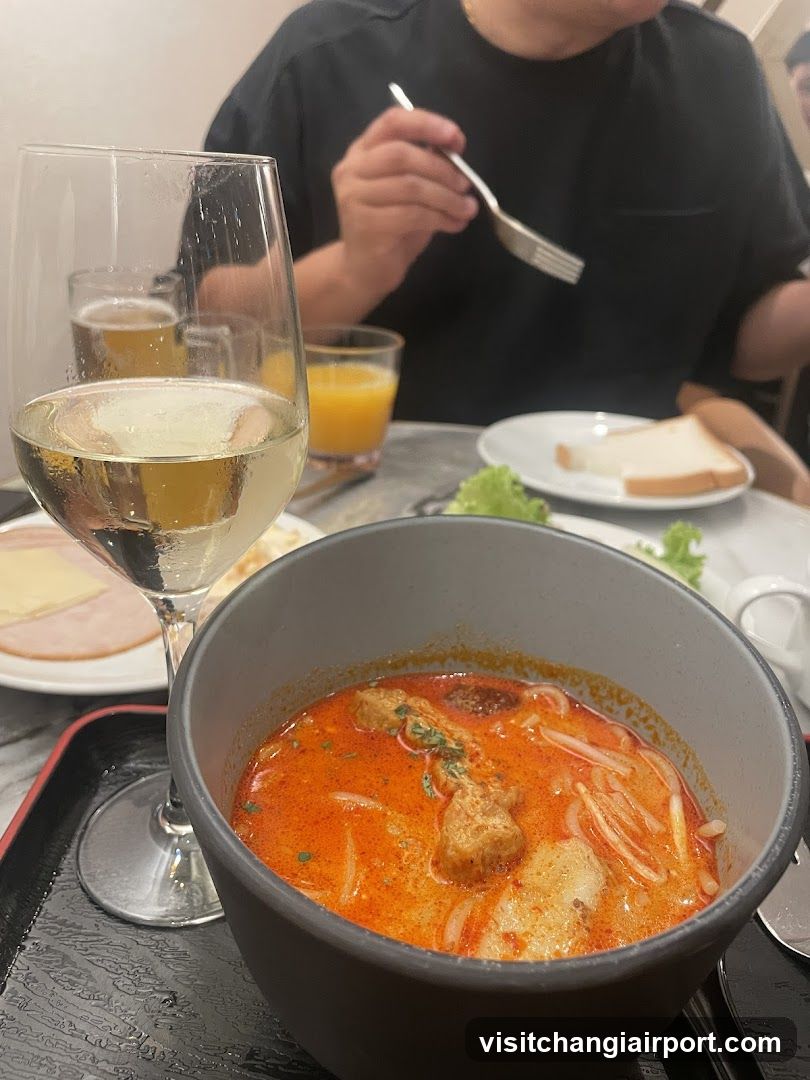 Lunch with Curry Noodles and Wine