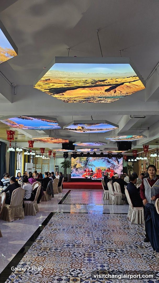 Interior Event Hall with Ceiling Screens