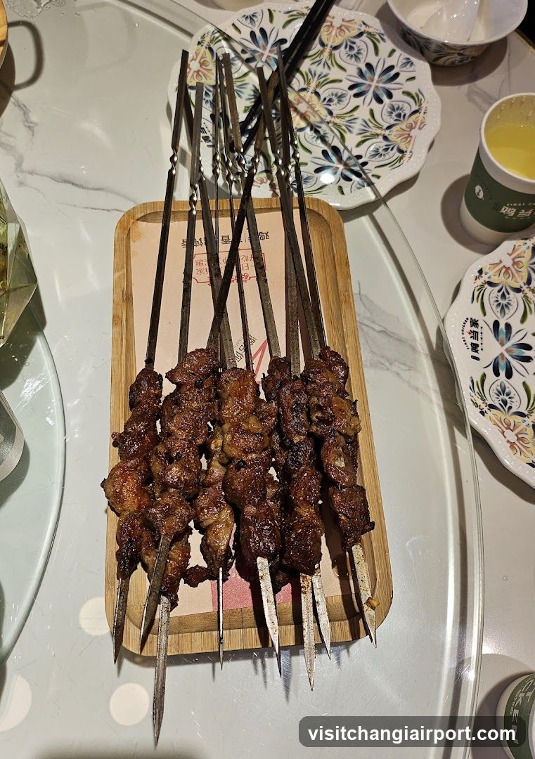 Grilled Skewers on Wooden Board
