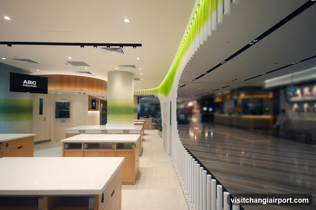 Modern Interior Space with Counters and Signage