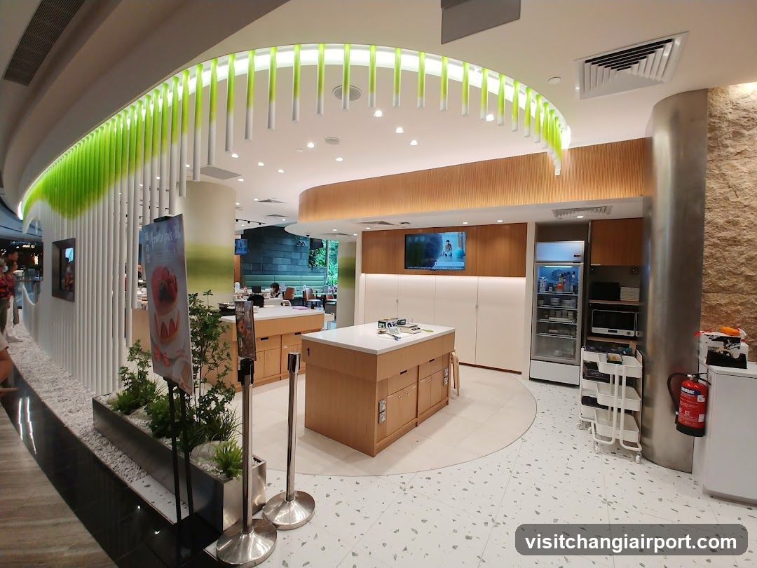 Modern Cafe Interior with Green Accents