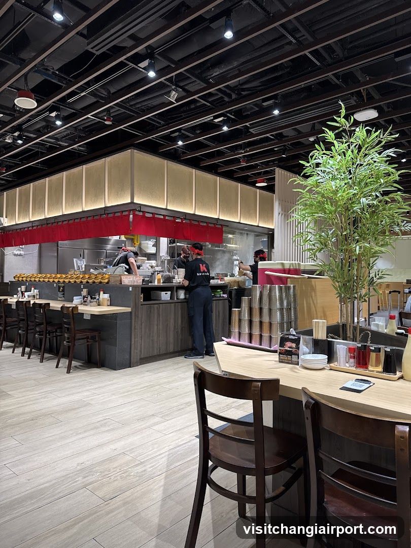Restaurant Interior with Kitchen and Dining Area