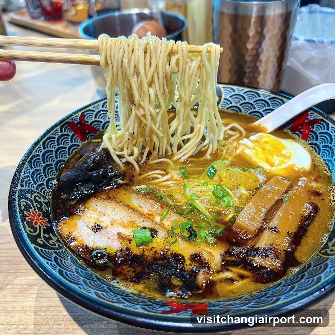 Ramen Bowl with Noodles Being Lifted