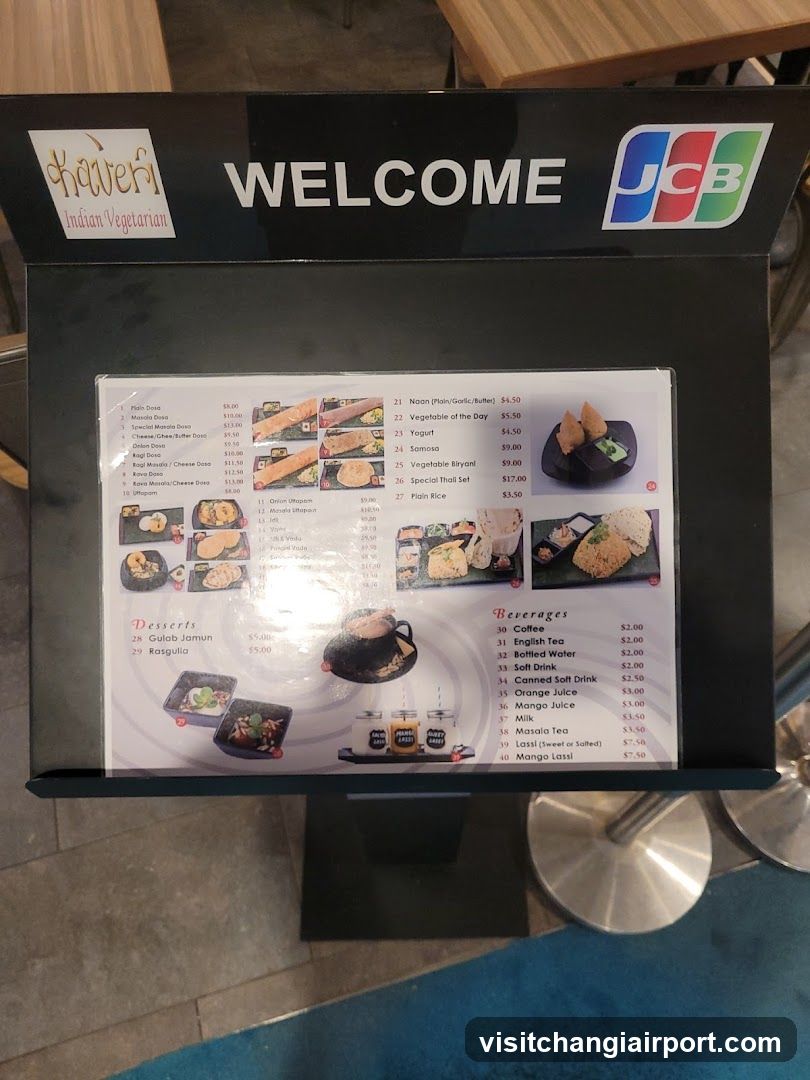 Kaveri Indian Vegetarian Menu Board