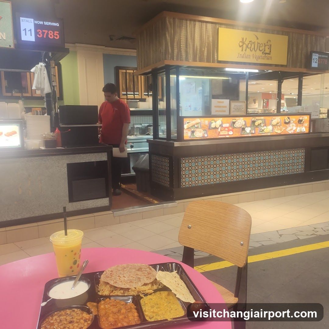 Food Tray and Staff at Indian Vegetarian Stall