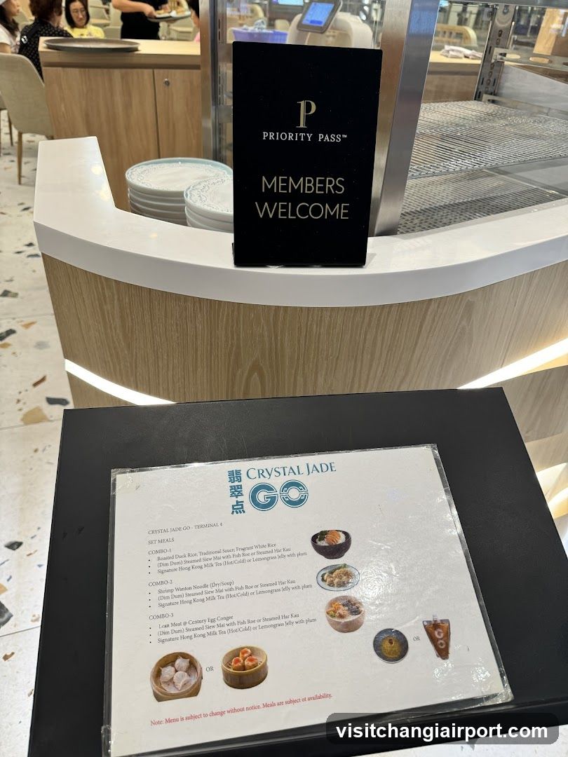 Crystal Jade Go Menu and Priority Pass Sign