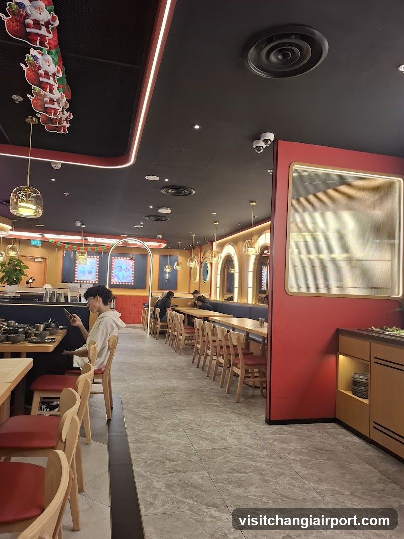 Restaurant Interior with Christmas Decorations