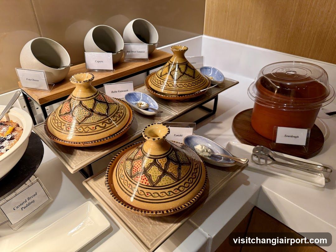 Food Display with Tagines and Side Dishes