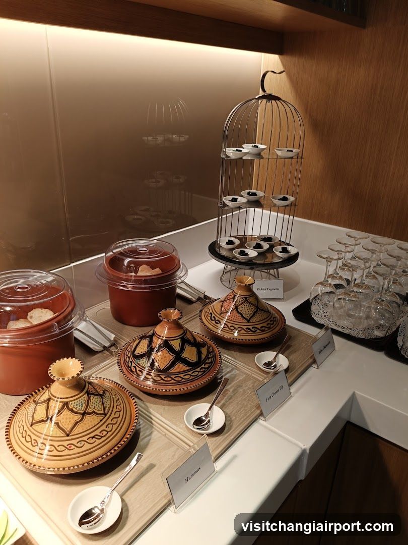 Food Display with Tagines and Desserts