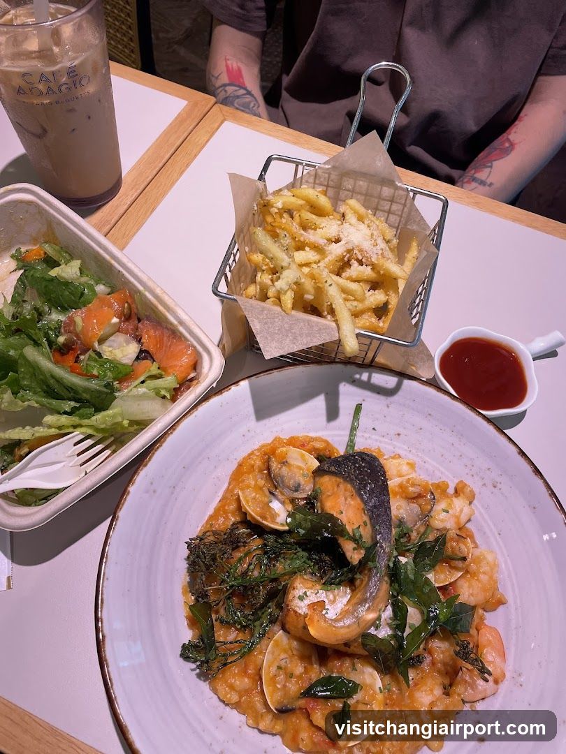 Dining Table with Seafood Risotto and Side Dishes