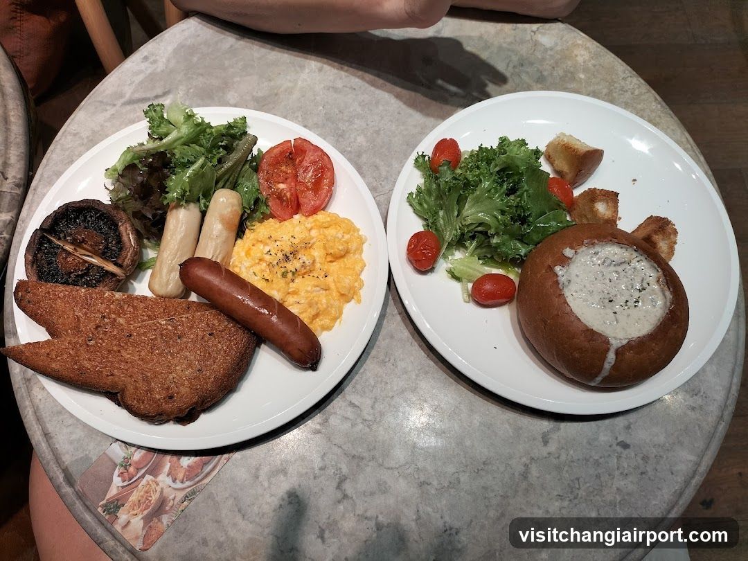 Breakfast Spread on Round Table