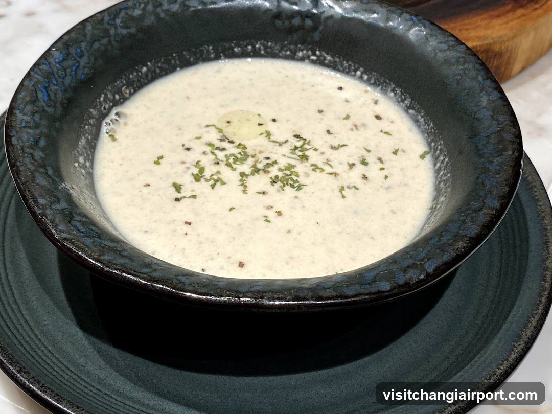 Creamy Soup in Dark Bowl