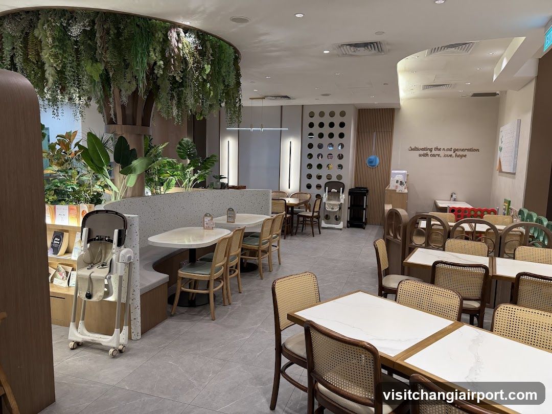 Modern Restaurant Interior with Greenery and High Chairs