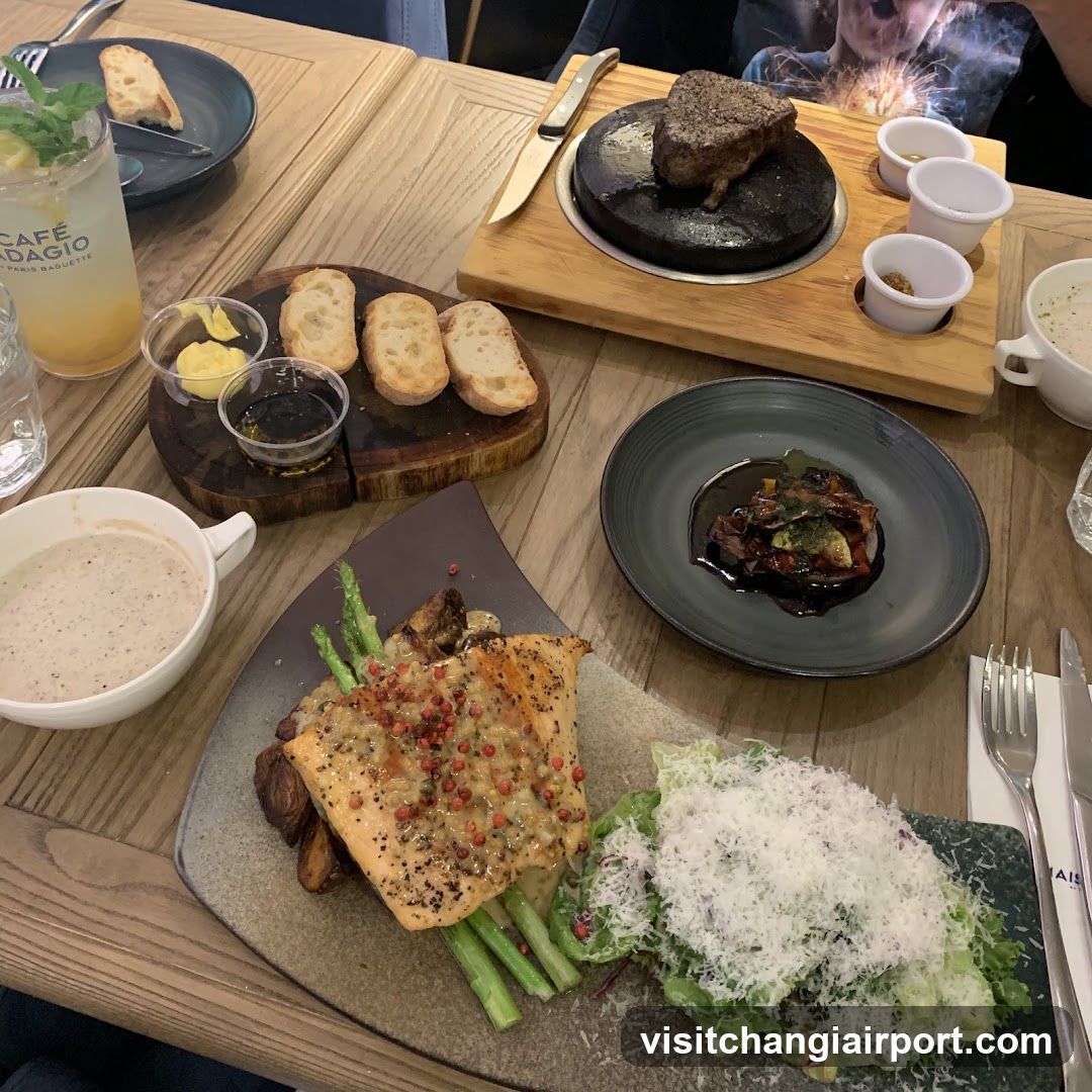 Cafe Table Setting with Food and Drinks