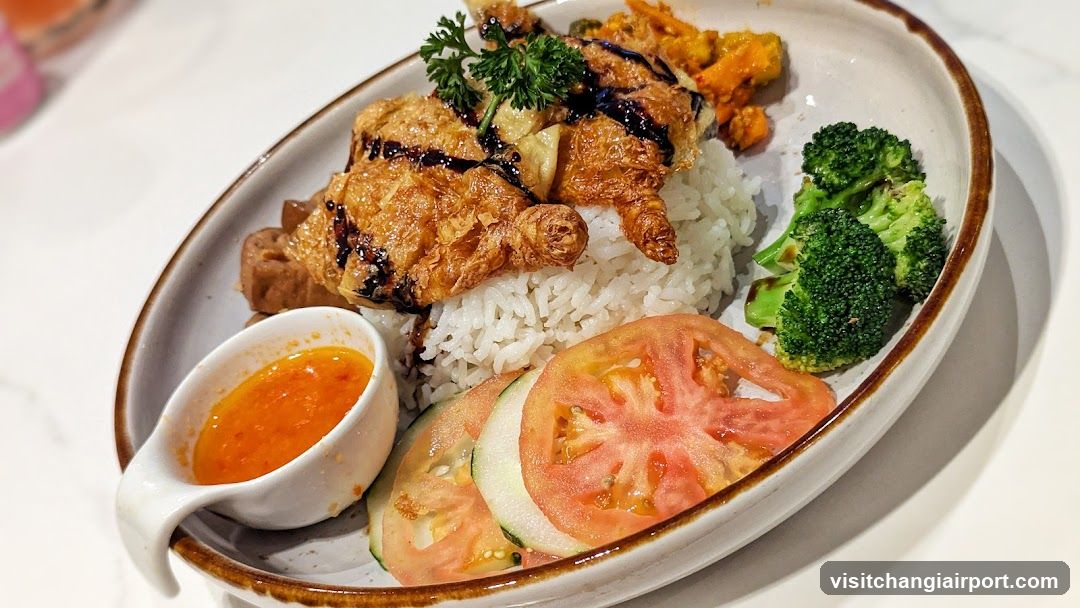 Grilled Chicken Rice Bowl with Broccoli and Tomato Slices
