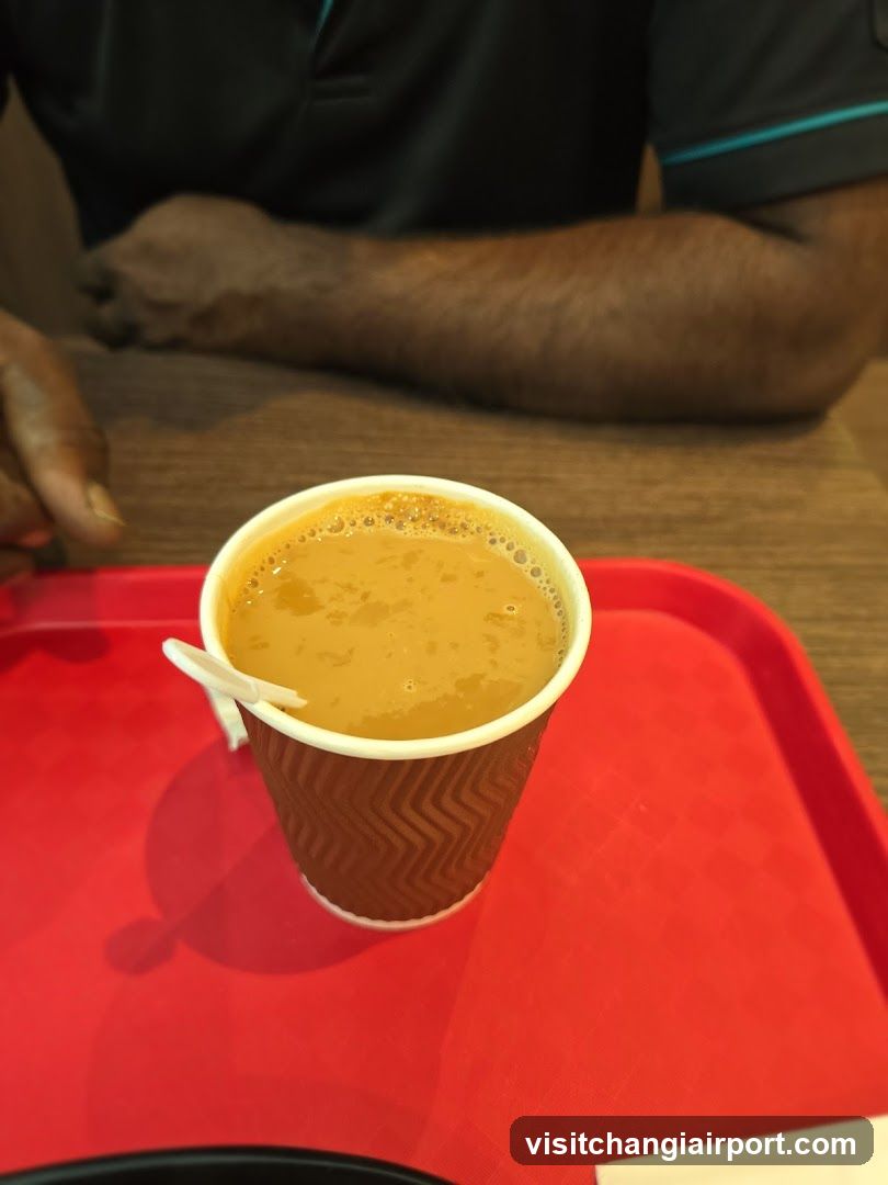 Cup of coffee on red tray