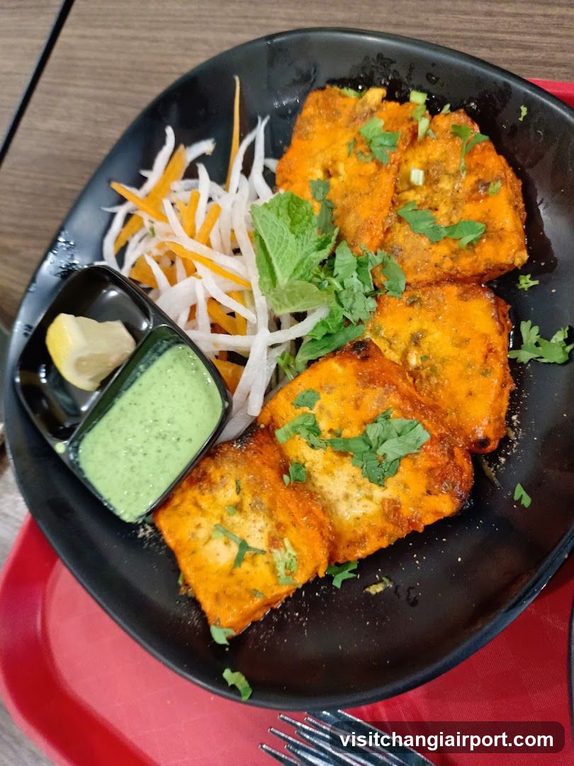 Tandoori Paneer with Mint Chutney and Papaya Salad
