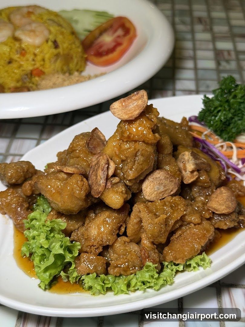 Soy Sauce Chicken with Almonds and Fried Rice