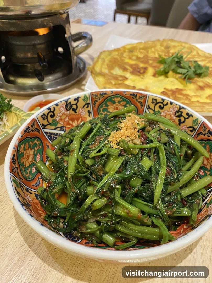 Stir-fried Greens with Garlic and Omelette