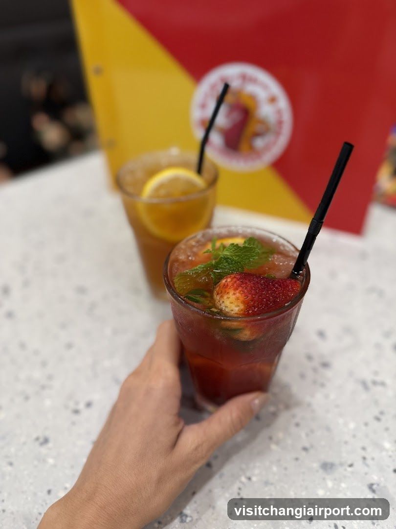 Fruit-infused drinks on a counter