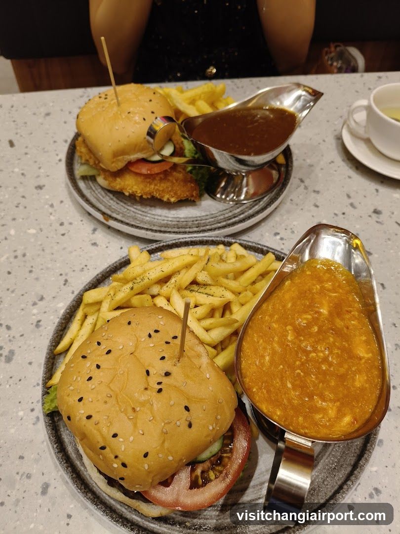 Burgers and Fries with Sauces