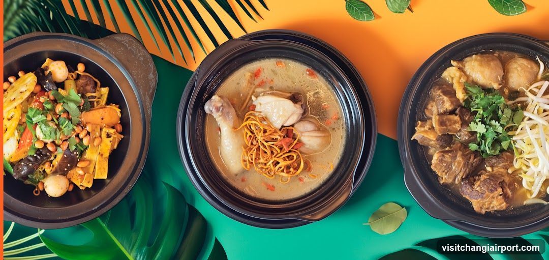 Three Clay Pots of Asian Cuisine