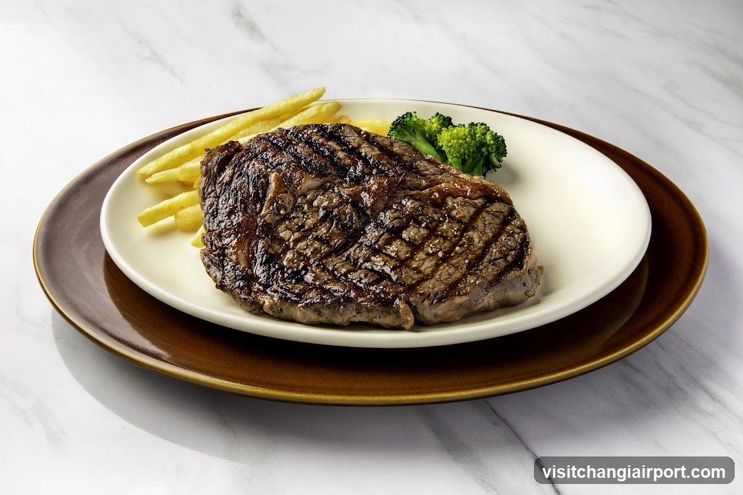 Grilled Steak with Fries and Broccoli