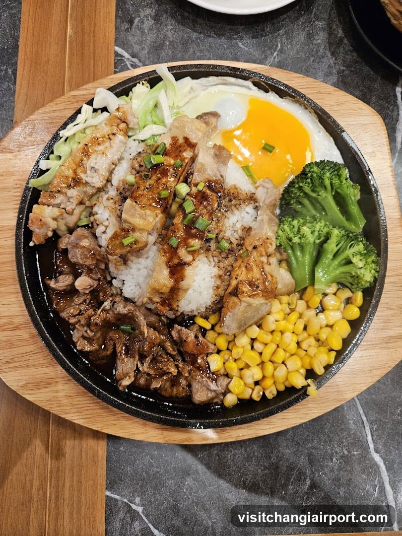 Sizzling Rice Bowl with Egg and Meat