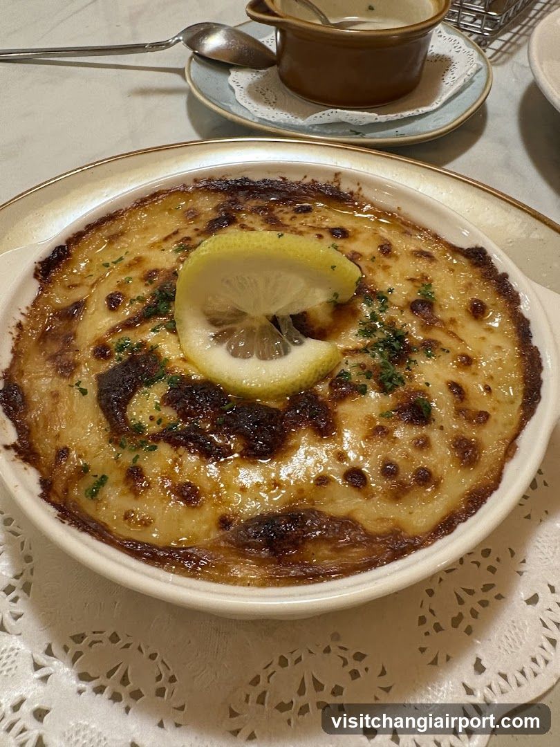 Baked Dish with Lemon Garnish
