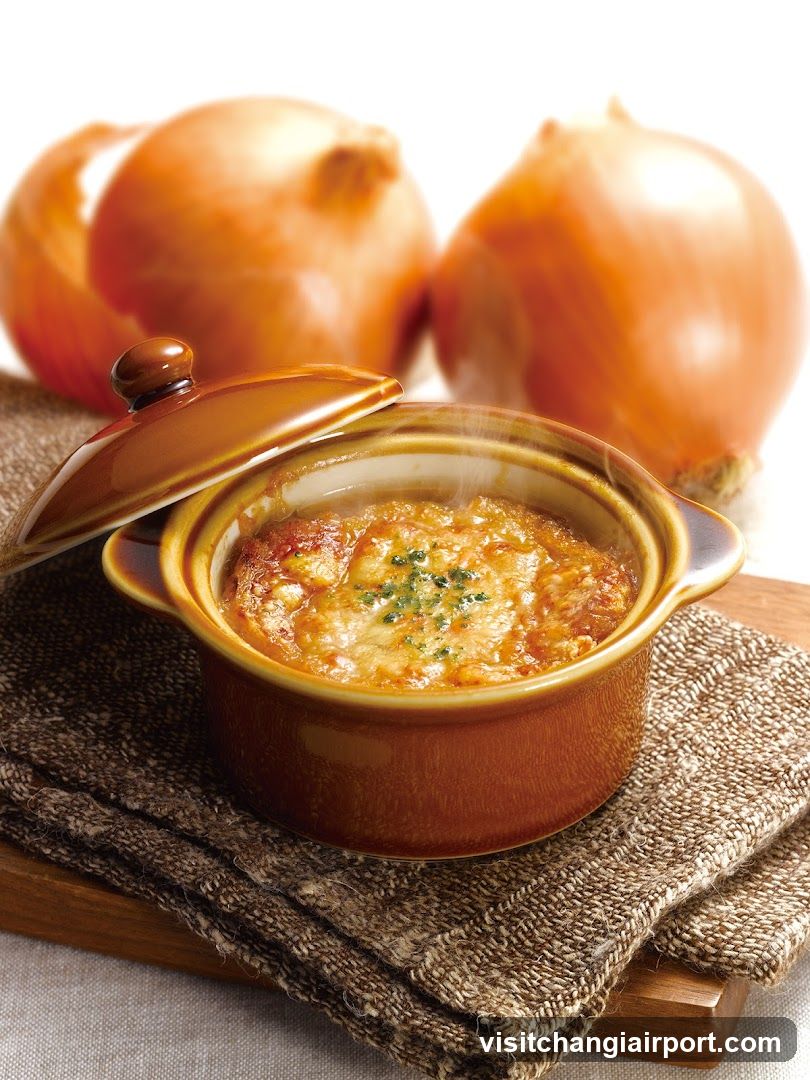 French Onion Soup in a Ceramic Pot