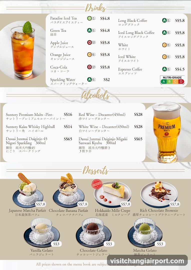 Drinks, Alcohols, Desserts Menu