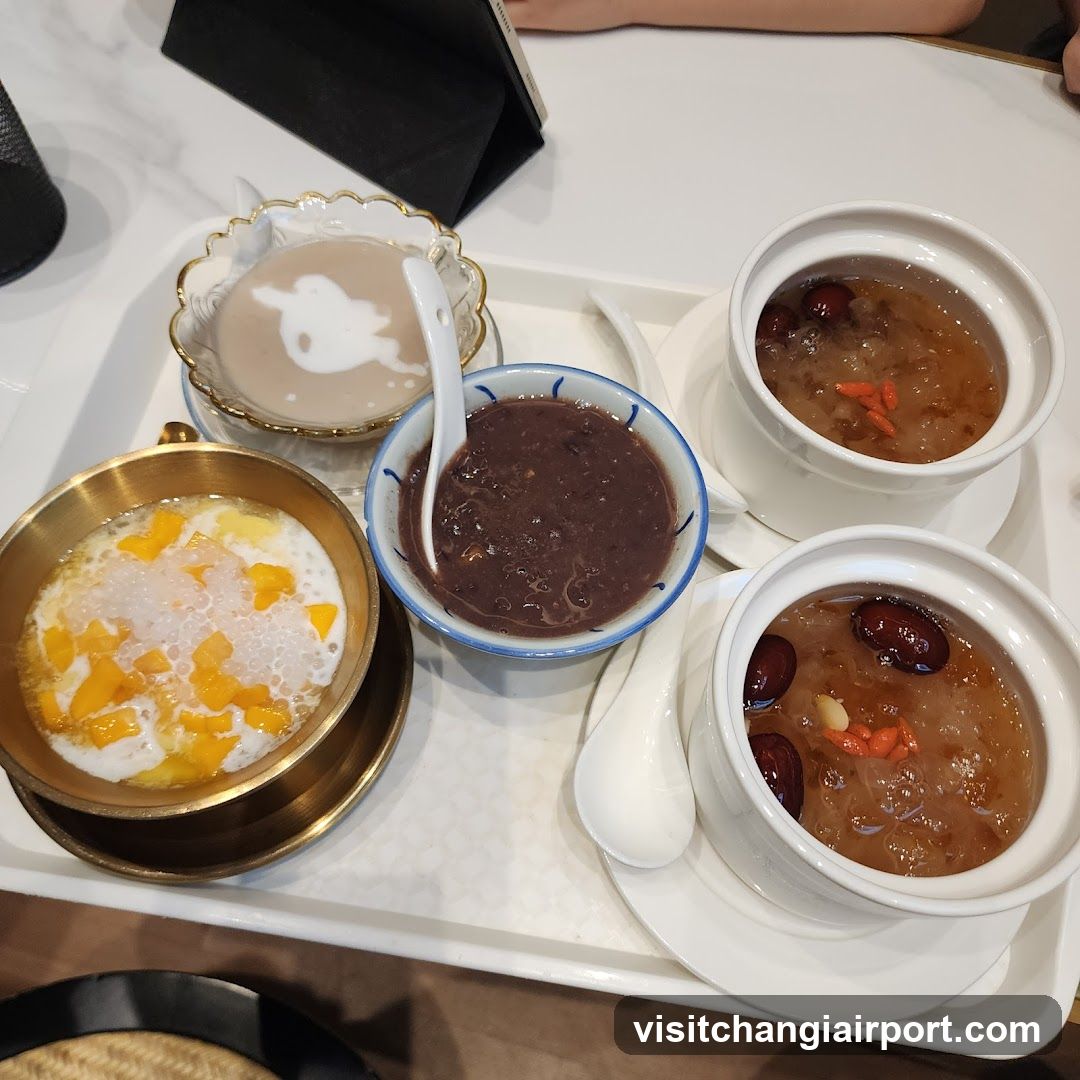 Dessert Tray with Various Soups and Puddings