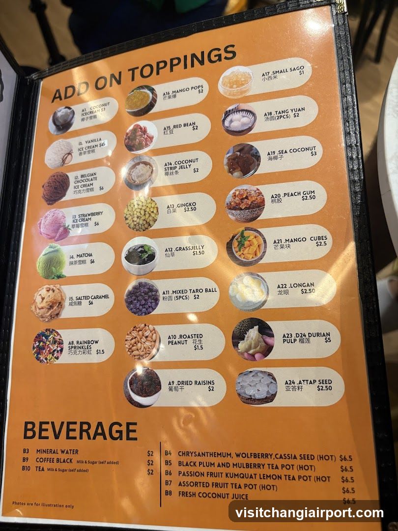Add On Toppings & Beverage Menu