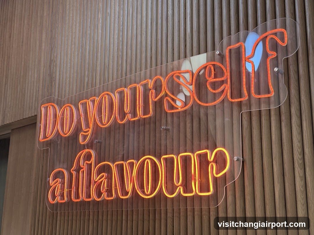 A close-up photo of a wooden slatted wall featuring an illuminated neon sign that reads 'do yourself a flavour' in lowercase letters, mounted on clear acrylic backing.
