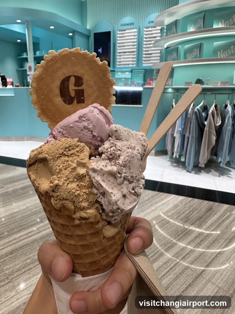Ice cream cone with multiple scoops
