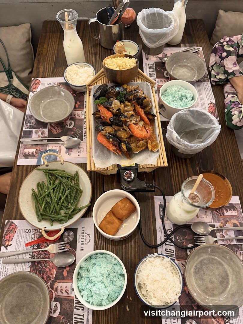 Thailand-style seafood meal spread