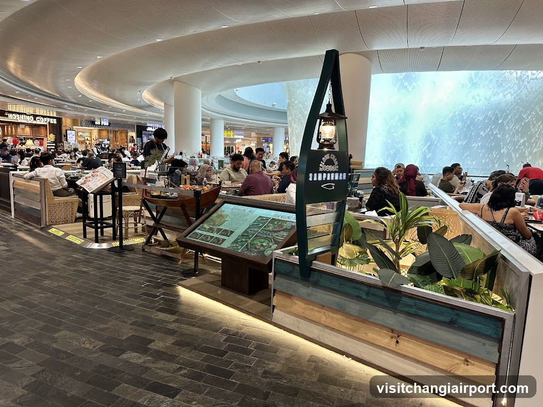 Food Court Interior with Menu Board and Staff